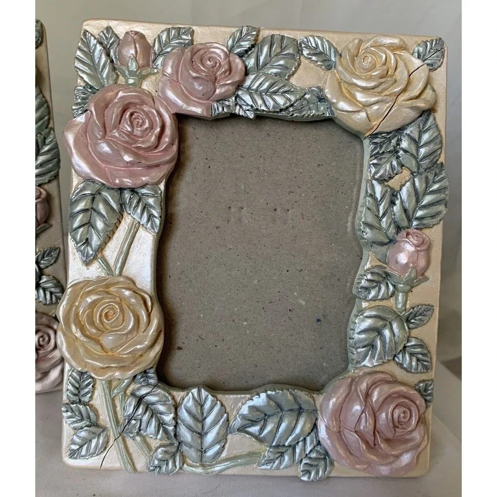 Figi Graphics Vintage Picture Frame Set 2 1990 Rose Floral Pink Cream PF-GN-34